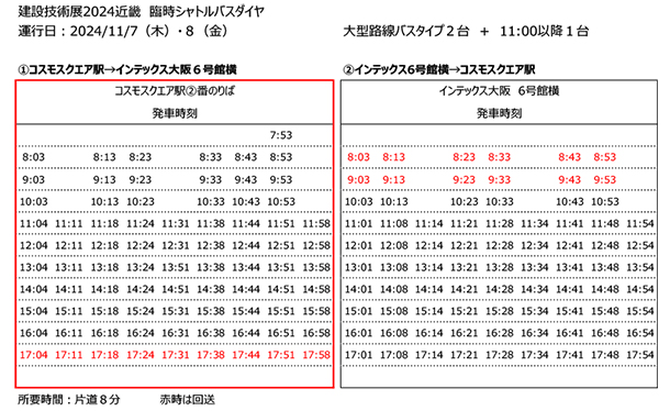 シャトルバス時刻表